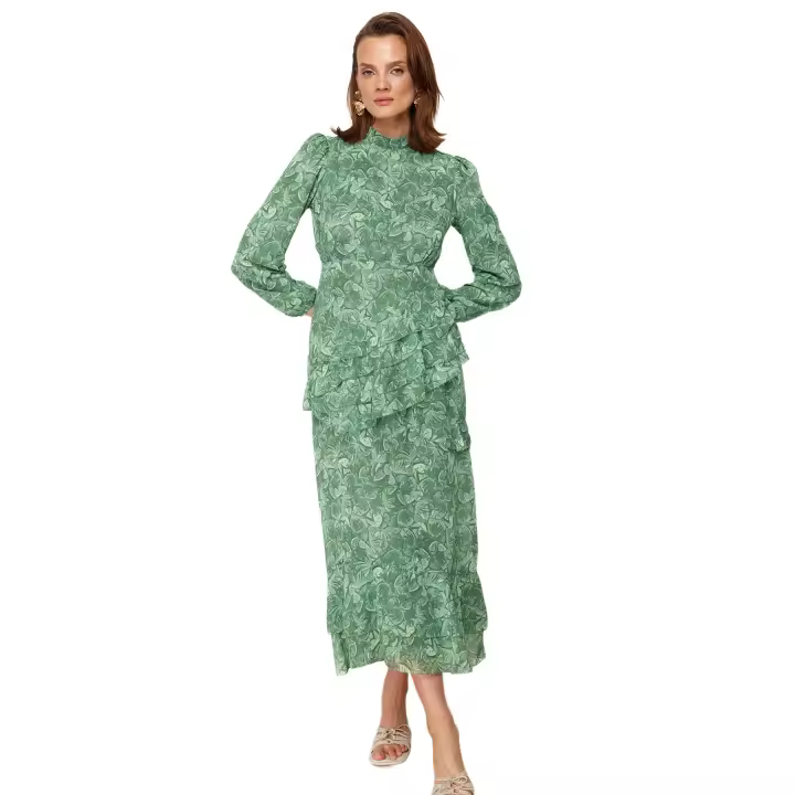 Trendyol Blue Floral Skirt Frilly Lined Woven Chiffon Dress Tctss23Eb00160 - 1