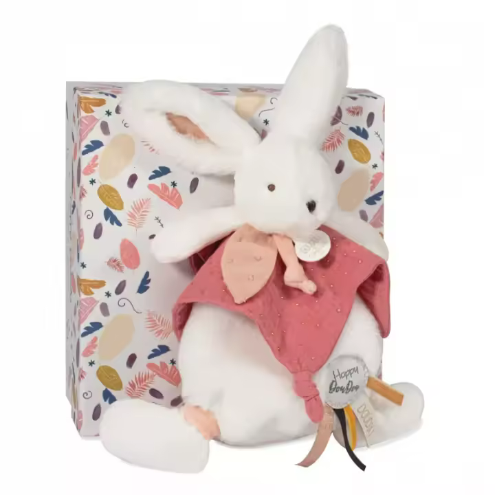 Caja regalo con Doudou Conejito pompom terracota 25 cm DouDou Et Compagnie - 1