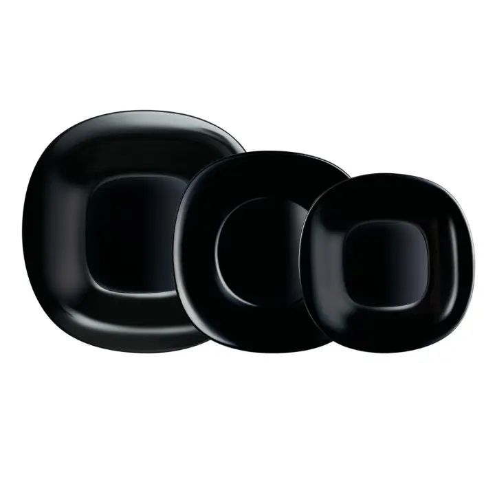 Vajillas de vidrio Opal Colección Carine de Luminarc - Tamaño de 12 o 18 piezas - Diseños en Blanco, Negro, Gris, Azul y Turquesa - Fabricada Francia - Resistente al choque térmico - Apta para el microondas, frigorífico y lavavajillas - 1