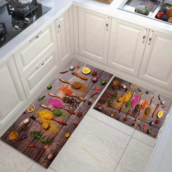 Omho direct power sarl set of 2 non-slip thick colorful kitchen doormats with vegetable design and absorbent sink mats