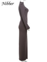 Vestido Simple Ruched Para Mujer Temperamento Moda Manga Larga Cuello En O Ajustado Estirado Clásico Hipster Vestidos - details 3