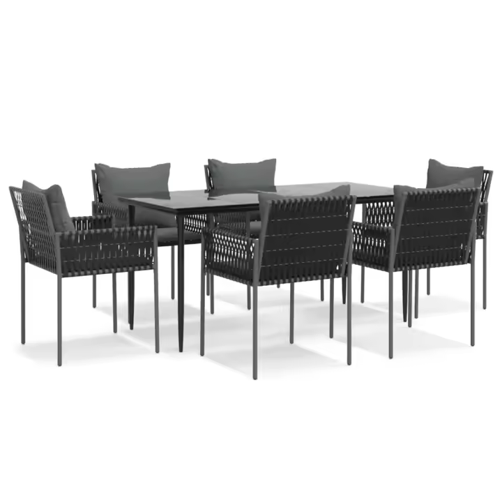 vidaXL Juego comedor jardín 7 piezas y cojines ratán sintético y acero - 1