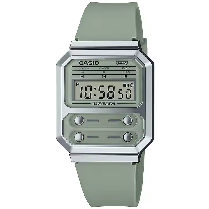 Reloj de pulsera CASIO Retro Vintage - A100WEF-3AEF correa color: Verde Dial LCD Verde Unisex - 1