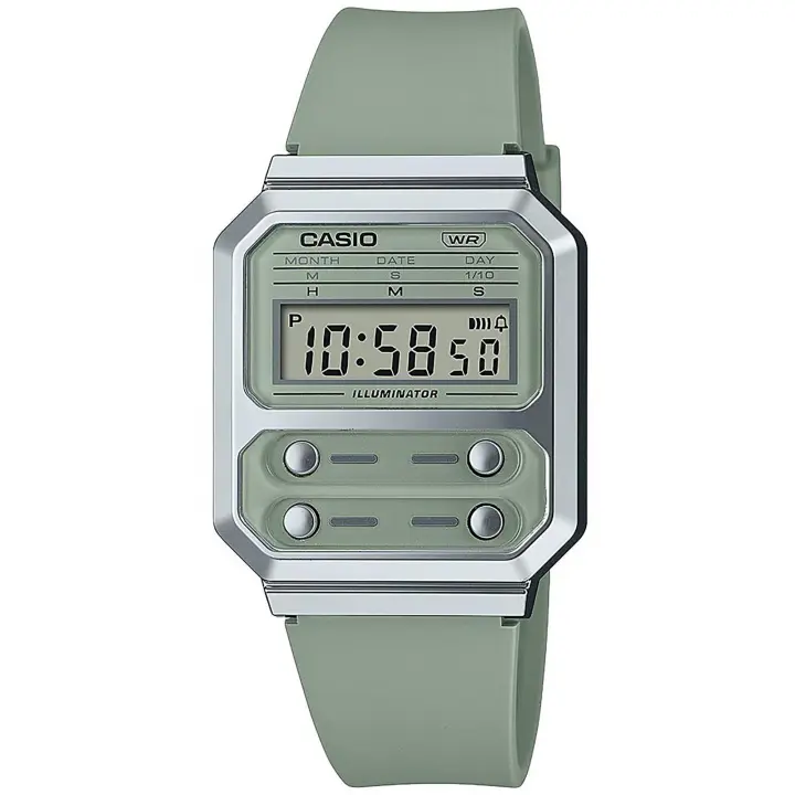 Reloj de pulsera CASIO Retro Vintage - A100WEF-3AEF correa color: Verde Dial LCD Verde Unisex - 1