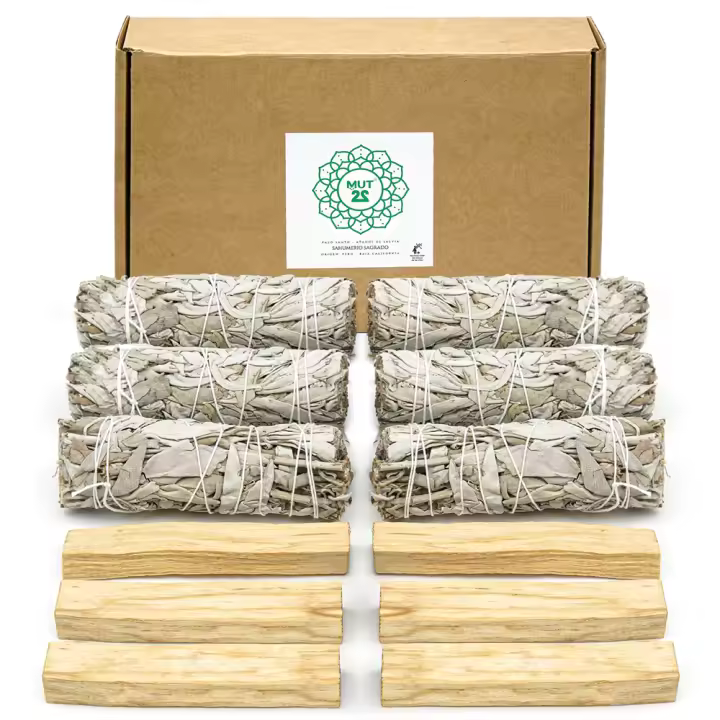 MUT22 Set de Salvia Blanca y Palo Santo Sagrada para Purificación y Armonía - Hierbas Sagradas 100% Naturales - 1