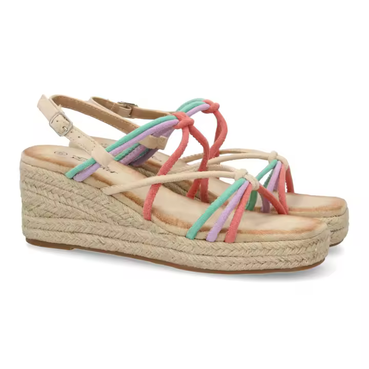 PuntoSalao Sandalias de cuña en yute tiras multicolor JNS333 - 1