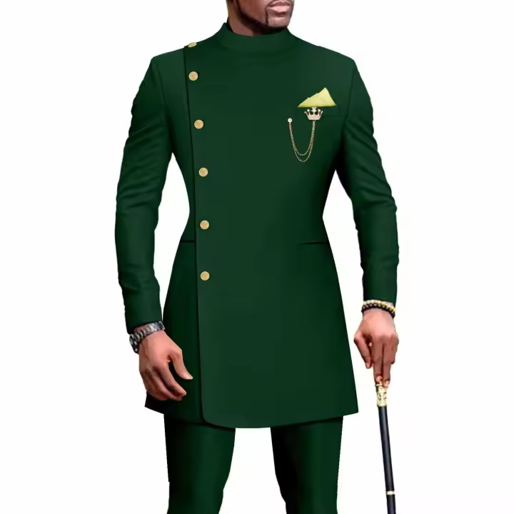 Traje Formal De Hombre Africano Diseño Delgado 2 Piezas Para Boda Prom Fiesta Mejor Hombre Chaqueta Pantalones Material COTON Wool - 1
