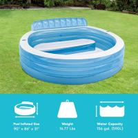 Piscina hinchable redonda con respaldo, 229x218x79 cm, 590 litros, 2 cámaras de aire, 2 portabebidas, Tapón de desagüe, Vinilo resistente, Parche de reparación, +3 años, Diversión verano (57190) Intex - details 2