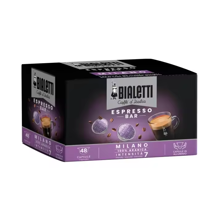 Bialetti Caffè d'Italia - 48 Cápsulas - Milano, Roma, Napoli - Compatible con Máquinas Bialetti Sistema Cerrado, 100% Aluminio - 1