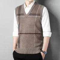 Suéter Casual Para Hombre Con Cuello En V Grueso Suéter Sin Mangas De Otoño E Invierno Caliente Striped Técnica De Tejido Por Computadora - details 5