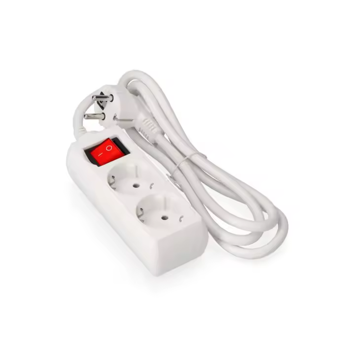 Regleta Aigostar practica dispositivos alemana de 2 vías con interruptor, 1,5 m, 3G, 1,5 mm² blanca. Ideal para conexiones seguras y cómodas en el hogar - 1