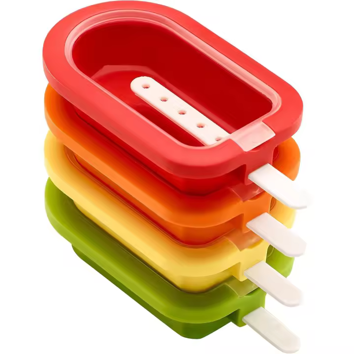 Lékué - Juego de 4 moldes apilables para paletas, palitos y tapas | Paletas y snacks congelados caseros | Silicona platino flexible para llenar y desmoldar fácilmente | Reutilizable y apto para lavavajillas | Multicolor - 1