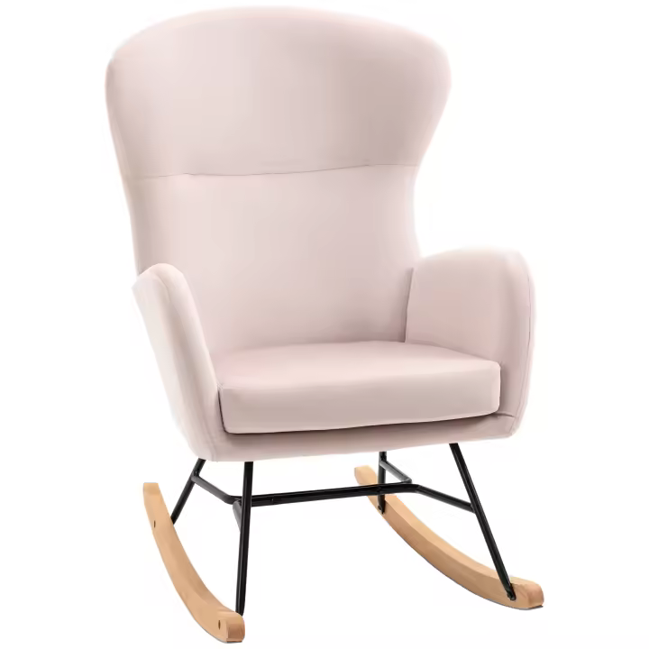 HOMCOM Silla Mecedora Tapizada en Terciopelo Sillón Balancín Relax con Asiento Acolchado Reposabrazos y Pies de Madera de Haya para Salón Dormitorio 65x87x102 cm Rosa - 1