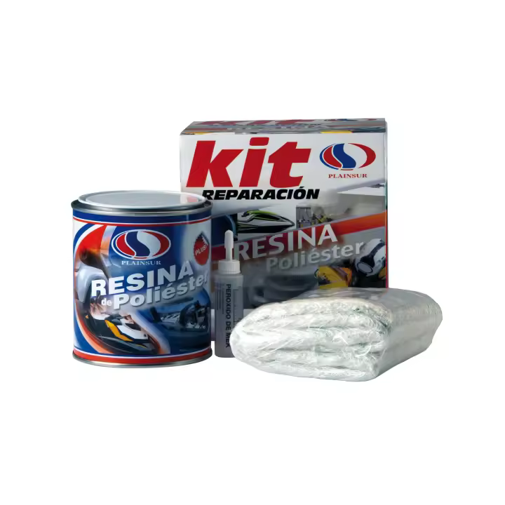 PLAINSUR KIT DE RESINA DE POLIESTER REPARACION Nº1 CON FIBRA DE VIDRIO, PARA NAUTICA, PISCINAS, PARACHOQUES, ETC.(CAJA DE 1 KG) - 1