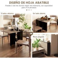 HOMCOM Mesa Plegable de Comedor Mesa de Cocina Plegable con Ruedas Alas Abatibles y Estantes Mesa Plegable para 4-6 Personas 75x140x74 cm Natural y Negro - details 3