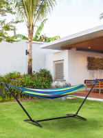 Hamaca con Soporte 310x117 cm Hamaca de Camping con Bolsa de Transporte Portátil Altura Ajustable Carga 120 kg para Patio Terraza Rayas Verde y Azul - details 1