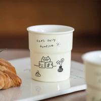 Taza De Café 225ml Con Diseño De Gatos Lindos Y Sencillos Taza De Leche De Avena Para Desayuno O Oficina Regalo Ecológico De Porcelana Blanca - details 4