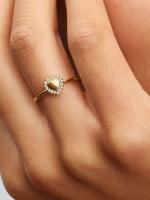 Pandora - Anillo de Halo de corazón grabable - Baño de Oro de 14K - details 0