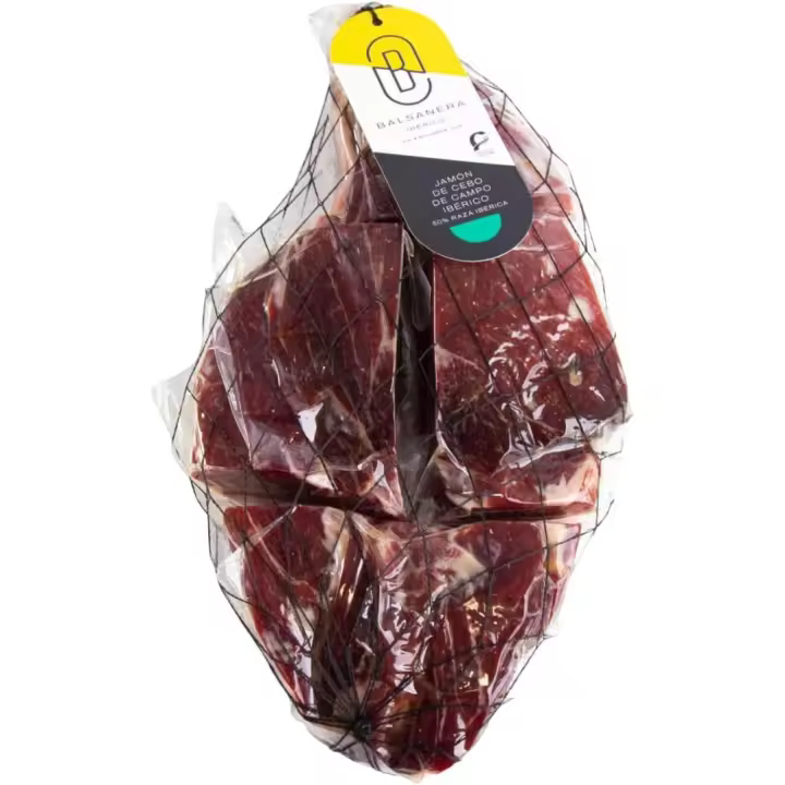 Balsanera Ibérico - Jamón Deshuesado de Cebo de Campo Ibérico 50% R.I. - Peso aproximado de 4 Kg - Curación de 24 a 30 meses - Presentado al vacío en 4 trozos + huesos al vacío - 1
