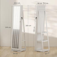 HOMCOM Espejo Joyero de Pie Armario de Joyería Giratorio 360° Organizador de Joyas con Cerradura y Espejo Pequeño Incorporado Carga 20 kg 38x38x160 cm Blanco - details 2