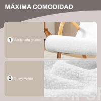 HOMCOM Silla Mecedora Moderna Mecedora de Salón con Reposabrazos y Patas de Madera Carga 120kg Sillón de Relax para Dormitorio Balcón 60x93x86 cm Blanco - details 1