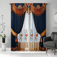2 Piezas Cortina De Ventana De Lujo Estilo Chino Azul Con Bordado Digital HD Decoración Para Sala De Estar Y Dormitorio - details 9