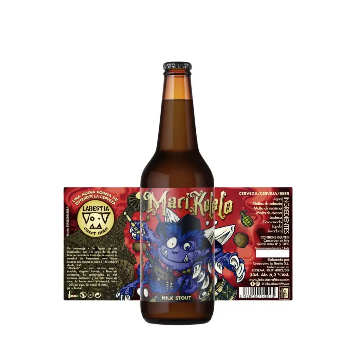 Cerveza La Bestia Craft Beer - 1 Litro -  Marikelo - Milk Stout Artesanal Charra -  3 x Tercios de 0,33 - 1