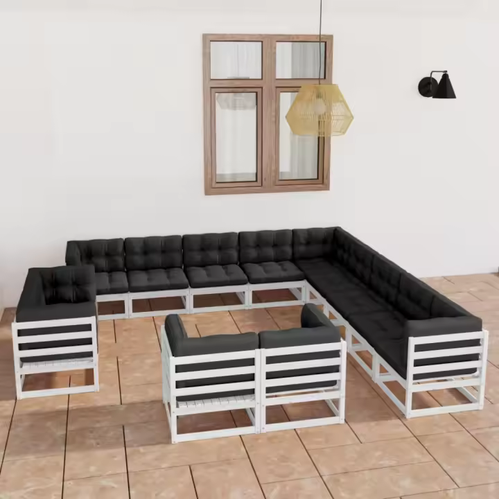 vidaXL Set de muebles de jardín 13 pzas con cojines madera pino blanco - 1