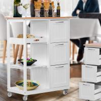Isla de cocina de madera, 3 cajones y 3 estantes abiertos, bandeja extraíble, blanco, carro de almacenamiento con cajones y estantes para cocina, 67x37x87,5 cm, Miadomodo - details 3