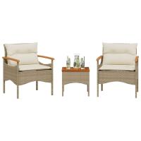 vidaXL Set de sofás de jardín con cojines 3 pzas ratán sintético en color Negro/Beige/Gris | acolchados duraderos para sofás de jardín terraza exterior - details 1