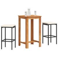 vidaXL Mesa y taburetes de jardín 3 pzas madera acacia ratán PE en color Marrón/Gris/Negro | cómodas modernas ergonómicas para comedor cocina salón hogar - details 2