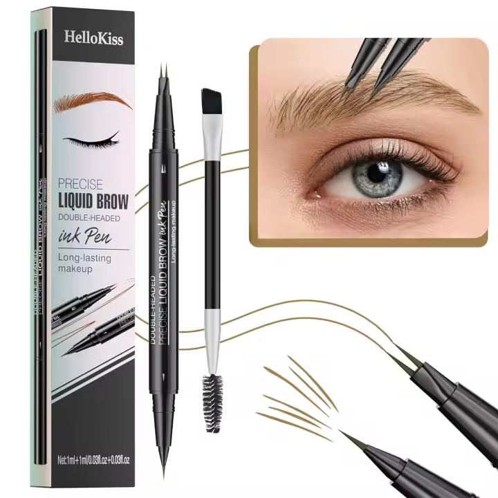 Lápiz de cejas microblading Hello Kiss, Trailott Eyebrow Pen, lápiz líquido para cejas Hellokiss resistente al agua, resistente a las manchas, de larga duración (#02 Marrón) - 1