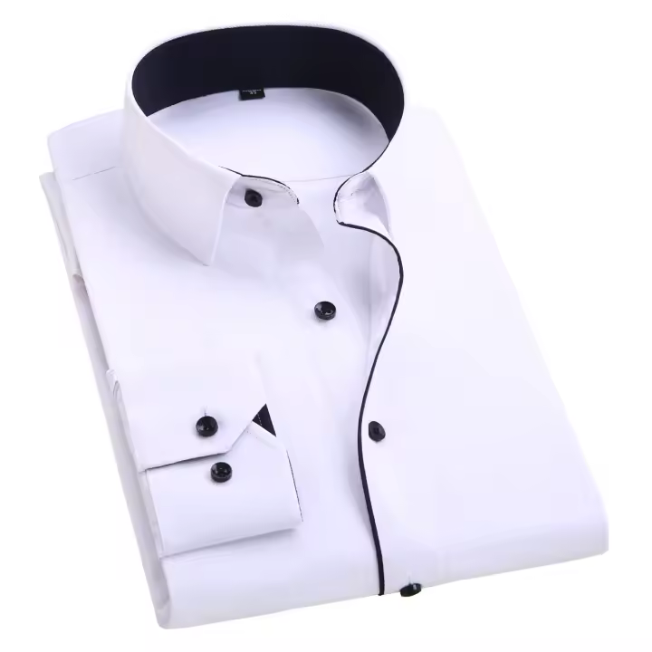 Camisa Negra Para Hombre 2024 Cuello Cuadrado Camisa De Negocios Casual Cómoda Y Transpirable Ajustada Con Mangas Largas Y Estilo Clásico - 1