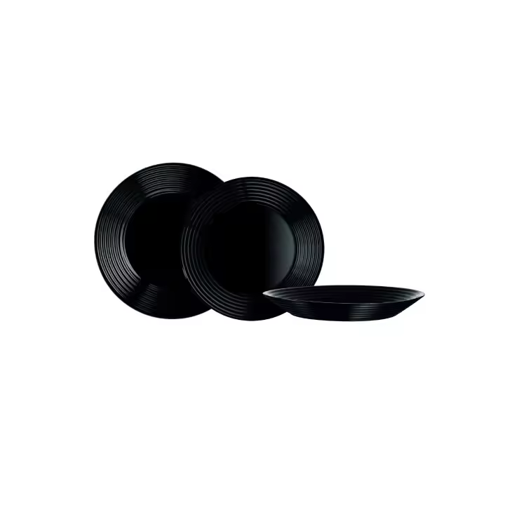 STARLEY - Set de 12 piezas - Elegante juego de platos negros: Plato hondo 23,5 cm, Plato llano 25 cm y Plato de postre 19 cm. ¡Estilo y calidad para tu mesa! - 1