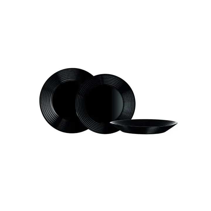 STARLEY - Set de 12 piezas - Elegante juego de platos negros: Plato hondo 23,5 cm, Plato llano 25 cm y Plato de postre 19 cm. ¡Estilo y calidad para tu mesa! - 1