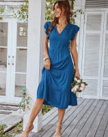 Vestido Largo Medio De Verano Para Mujer Con Manga Volante Y Cuello V Estilo Casual Suelto A-Line Sin Capucha Material Viscosa Y Poliéster - details 16
