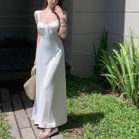 Vestido De Satén Sin Espalda Para Mujer Verano Fiesta Diario Vacaciones Casual A-Línea Manga Sin Mangas Cuello V Vestido Largo - details 10