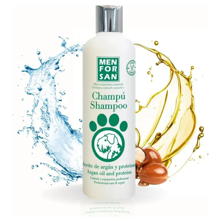 Menforsan Champu Aceite de Argan y Proteinas para perros 300ml - Regenera el pelaje - Aporta Brillo y Suavidad - Champu antipicores - 1