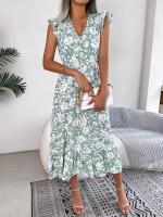 Vestido Largo Elegante De Mujer Con Estampado Floral Y Neck V Sin Mangas Para Primavera Verano Venta Al Por Menor Y Mayor - details 8