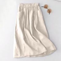 ZANZEA Falda De Algodón Para Mujer Estilo Casual Cintura Empire Midi Verano 2024 Con Bolsillos Laterales A-Line Solid Color - details 1