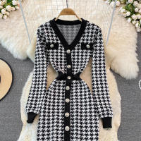 Vestido Largo De Punto Vintage REALEFT Para Mujer Cuello V Manga Larga Botones Estilo Clásico Otoño Invierno Talla Regular - details 18