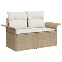 Sofá de jardín de 2 plazas vidaXL con almacenamiento y cojines beige de ratán - details 1