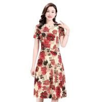 Vestido Midi Vintage De Verano Para Mujer Con Cuello En V Y Estampado Casual A-Line Manga Corta Cintura Ajustada - details 14
