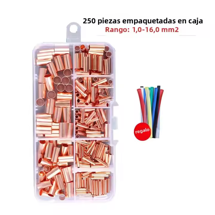 Kit De Conectores De Tubo De Cobre Pequeño Con Terminales Y Ferrules 250pcs Incluye Alicate De Crimpado Para Cableado Eléctrico - 1