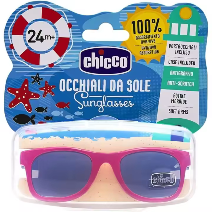 CHICCO - Gafas color Rojo y patillas negras - Montado Flexible - Funda portagafas Incluida - Mayores de 2 años - 1