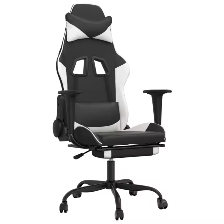Silla Gaming Con reposapiés Arce sintético Negro Blanco - 1