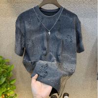 Camiseta Casual Para Hombre Verano Con Rhinestone Rivet Cuello Redondo Manga Corta Tee Coreana Transpirable Y Secado Rápido - details 8