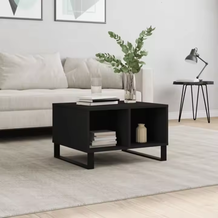 vidaXL Mesa de centro madera contrachapada negro 60x50x36,5 cm - 1