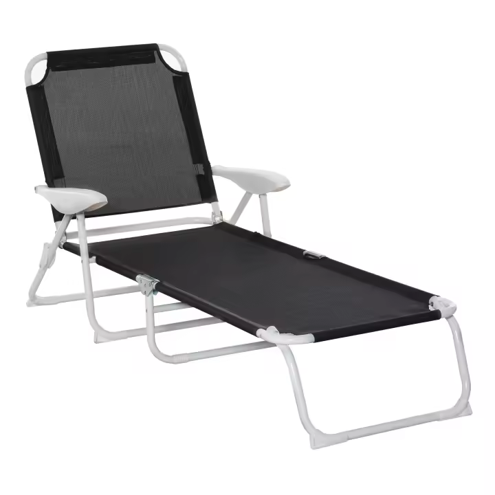 Outsunny Tumbona Reclinable y Plegable de Jardín con Respaldo Ajustable en 4 Posiciones Marco de Metal Texteline Transpirable 186x66x80 cm - 1