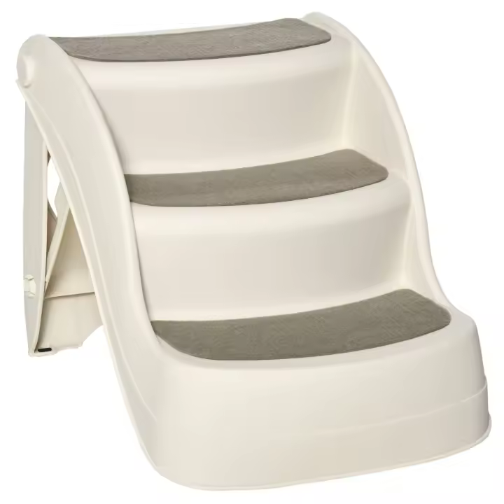 PawHut Escalera para Perros de 3 Peldaños Plegable Escalón de Plástica para Mascotas con Alfombras Antideslizantes para Cama Sofá Carga 15 kg 49x38x38 cm - 1